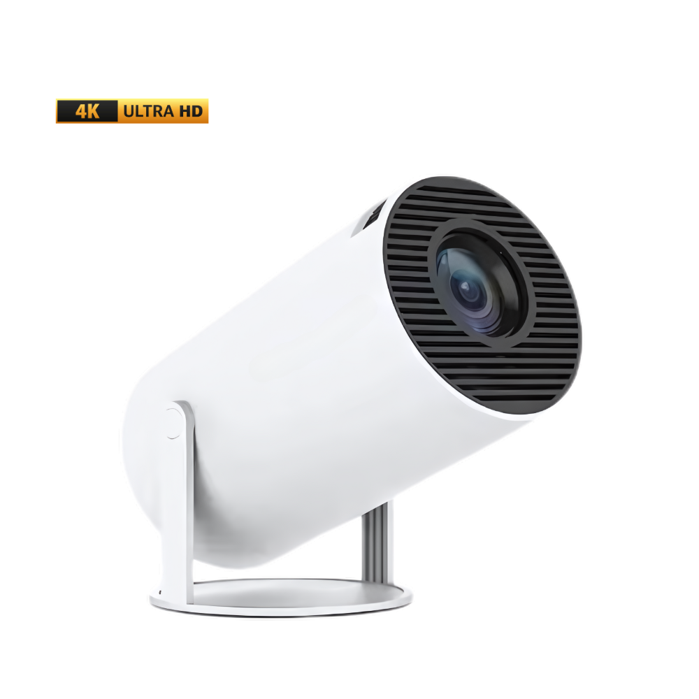 Vidéoprojector portátil Elite 4K Ultra HD com tela mágica, projetando imagem nítida e vibrante em ambiente interno.