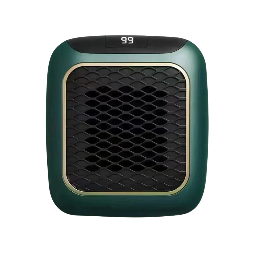 Aquecedor elétrico inteligente ultra-fino Eubuy em verde, ideal para aquecimento e climatização de ambientes modernos.
