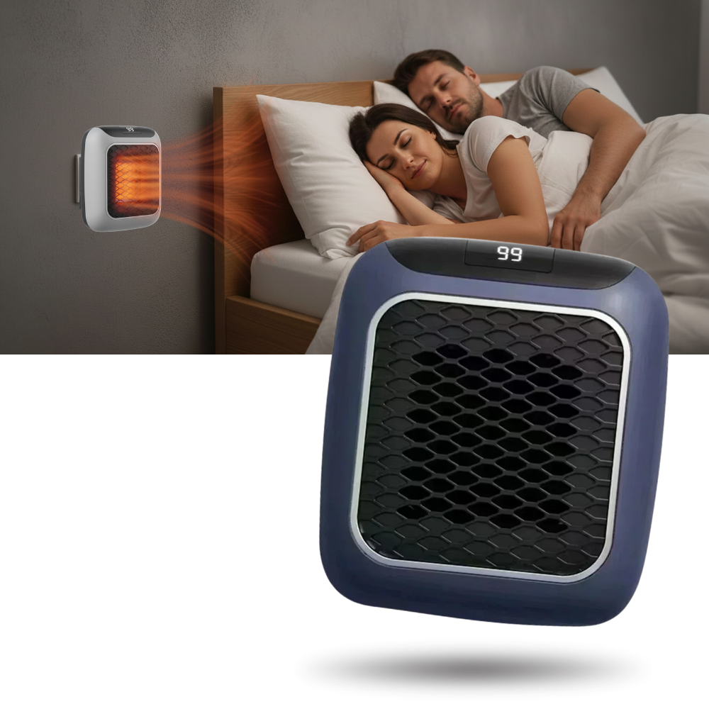 Aquecedor elétrico inteligente ultrafino Eubuy para sala, com design discreto e moderno, ideal para aquecimento e climatização.