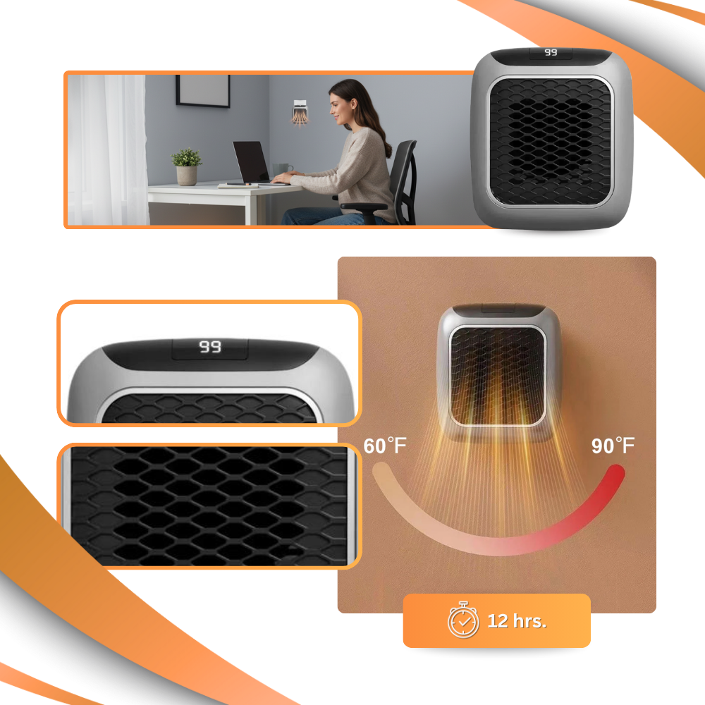 Aquecedor elétrico inteligente ultra-fino da Eubuy para aquecimento preciso em ambientes internos, com design moderno e compacto.