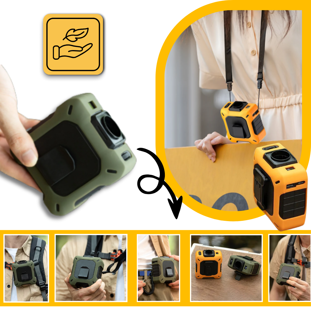 Ventilador compacto de cintura da Center V para aquecimento e resfriamento, portátil e ideal para uso pessoal.