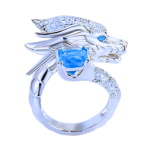Anel artesanal de prata com formato de dragão, design único e detalhado, feito pela marca Saekor.