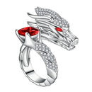 Anel artesanal de prata com design de dragão, peça única e detalhada, da marca Saekor.