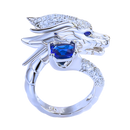 Anel artesanal de prata com design exclusivo de dragão, em tom azul marinho, da marca Saekor.