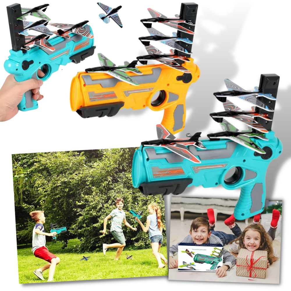 Jogo de brinquedo voador Universal com catapulta de avião amarelo, brinquete de voo divertido para crianças.