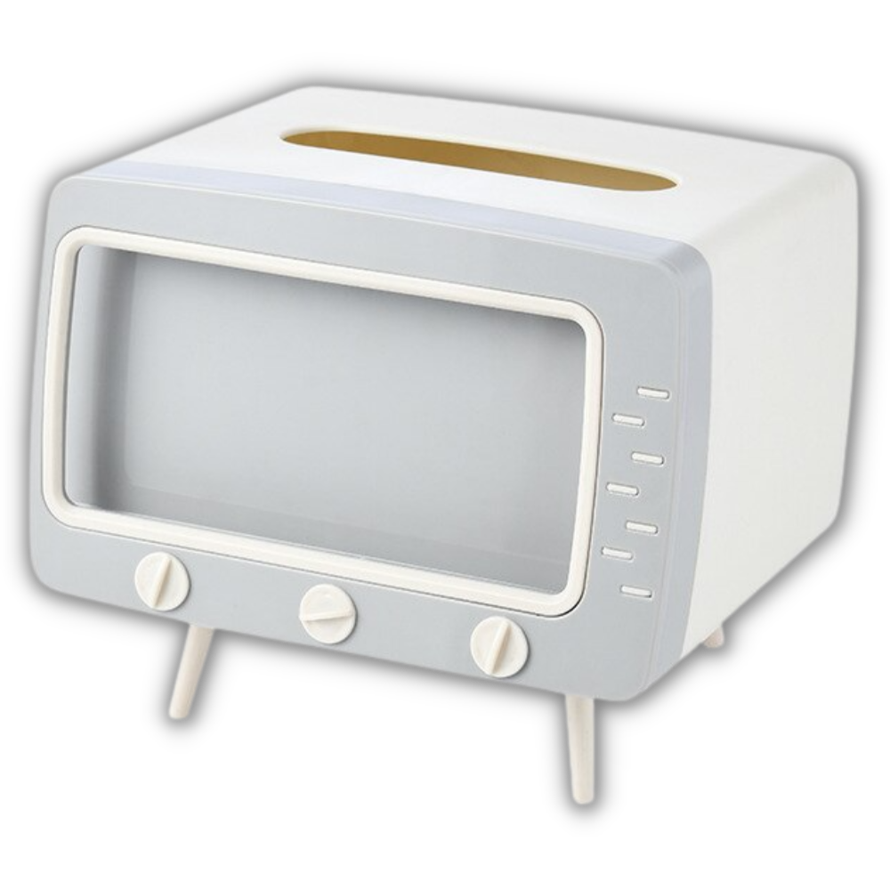 Distributeur de mouchoirs blanc Universal avec support pour téléphone, accessoire pratique pour cuisine moderne.