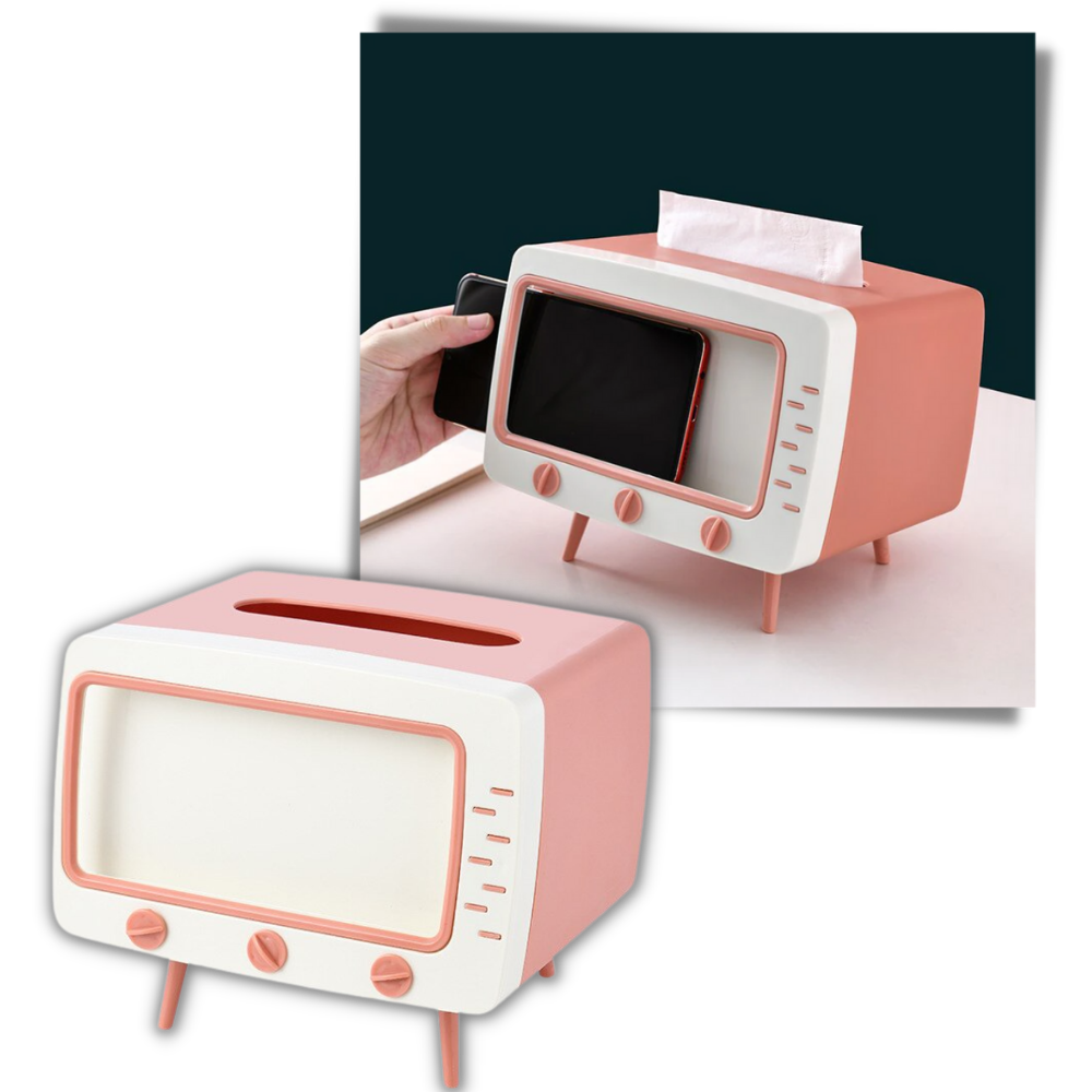 Distributeur de mouchoirs blanc Universal avec support pour téléphone, accessoire pratique pour cuisine.