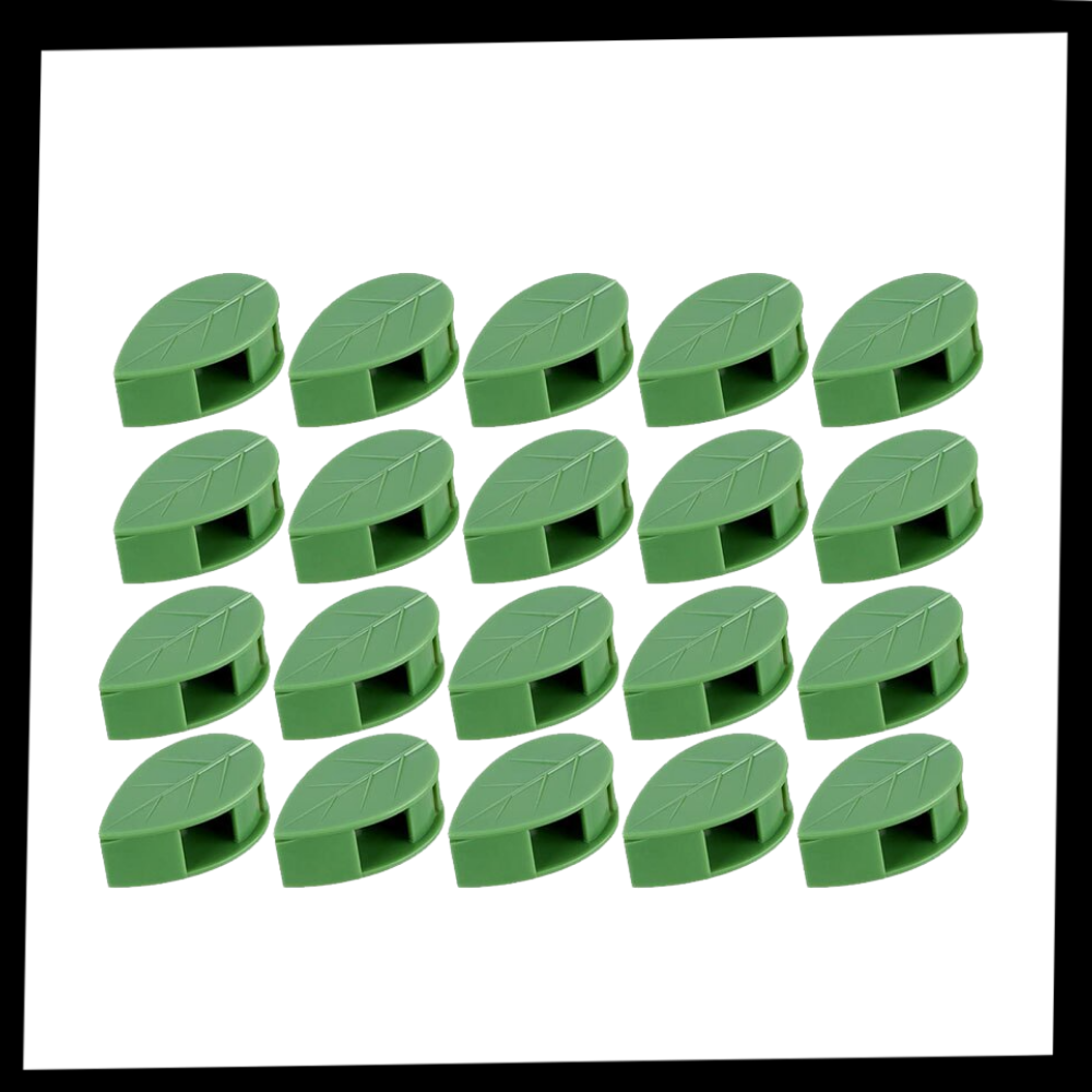 Conjunto de 20 clipes adesivos em forma de folha para jardinagem, marca Urban Green Home, visíveis na imagem.
