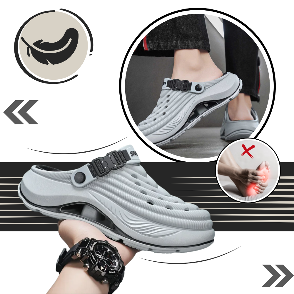 Sandálias urbanas leveiras da Tuscom, sapatos confortáveis e casuais em estilo casual urbano, vista lateral.