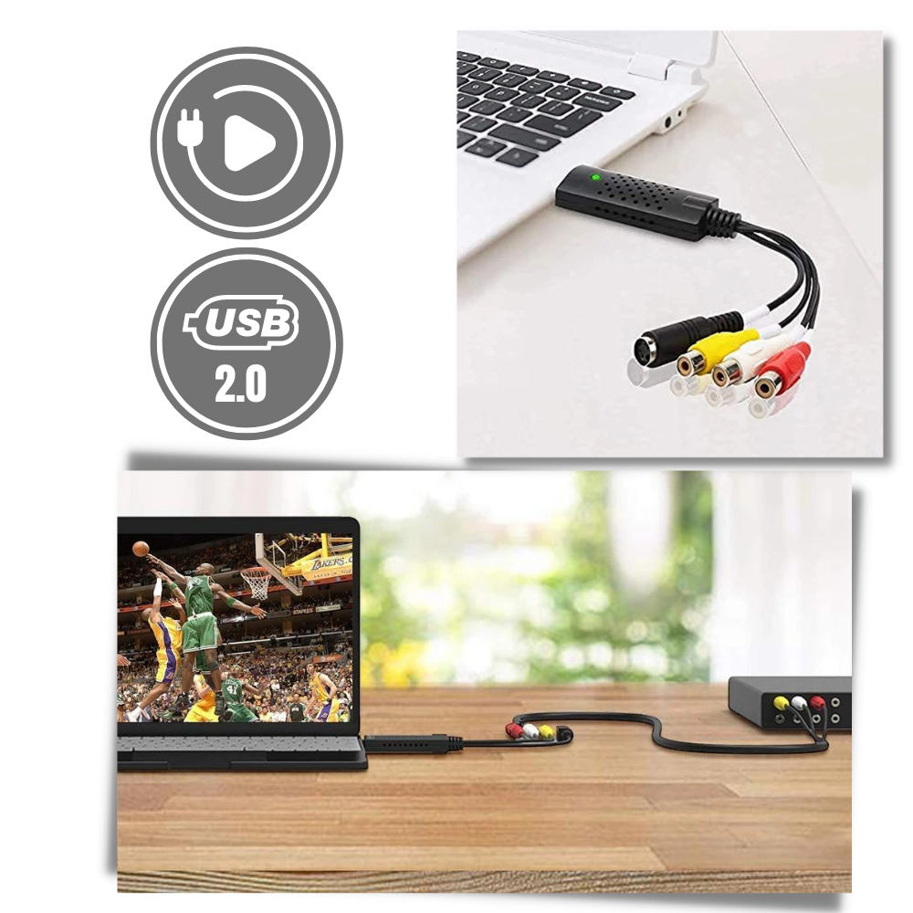 Adaptador USB 2.0 para captura de vídeo da Eastjing, compatível com TV, DVD, VHS e DVR, fácil de conectar e usar.