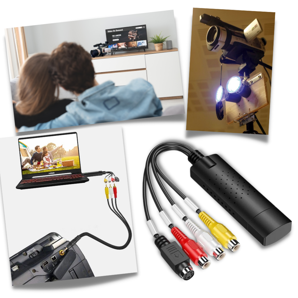 Adaptador USB 2.0 Eastjing para captura de vídeo TV, DVD, VHS e DVR, compatível com diversos dispositivos de vídeo.