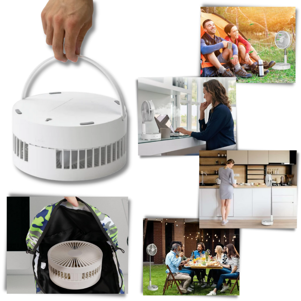 Ventilador portátil Ruhiku GW com carregamento USB, compacto, ideal para aquecimento e refrigeração pessoal.