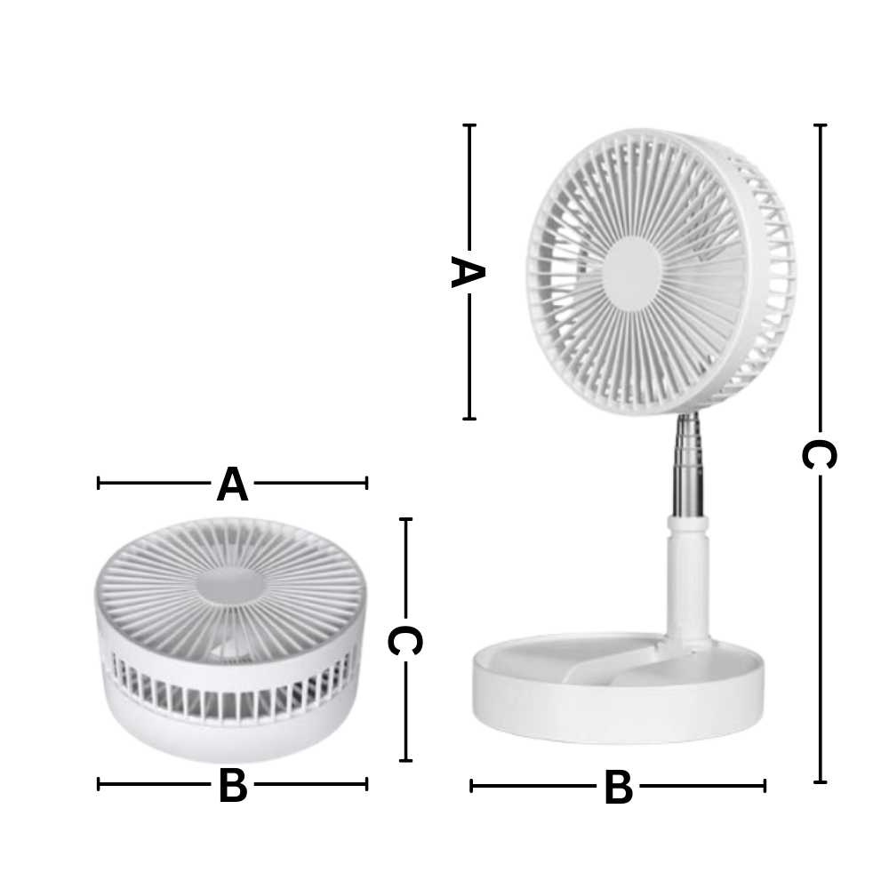 Ventilador portátil Ruhiku GW com carregamento USB, ideal para resfriamento e circulação de ar.