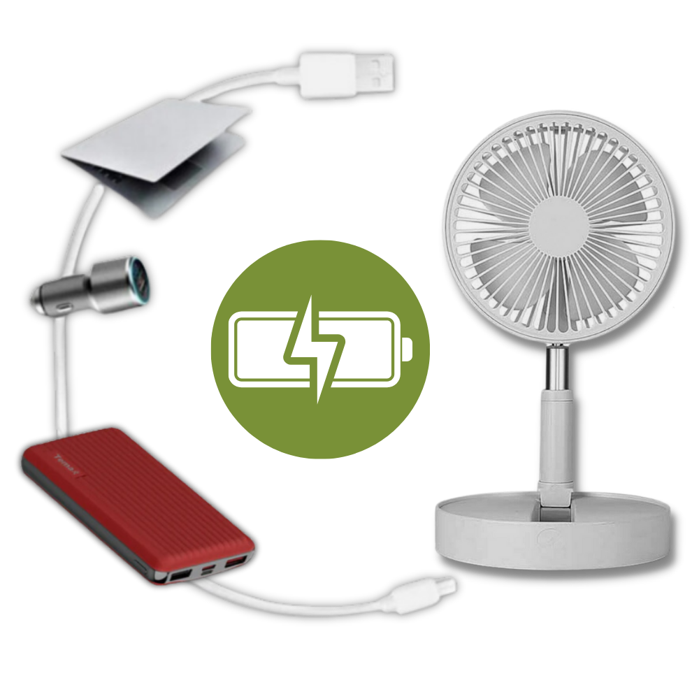 Ventilador portátil carregado por USB da Ruhiku GW, ideal para aquecimento e resfriamento em ambientes diversos.