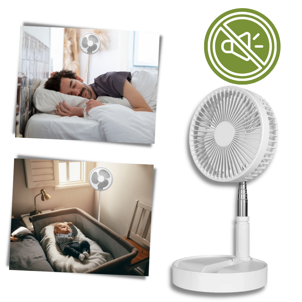 Ventilador portátil Ruhiku GW com carregamento USB, silencioso, ideal para resfriamento e circulação de ar.