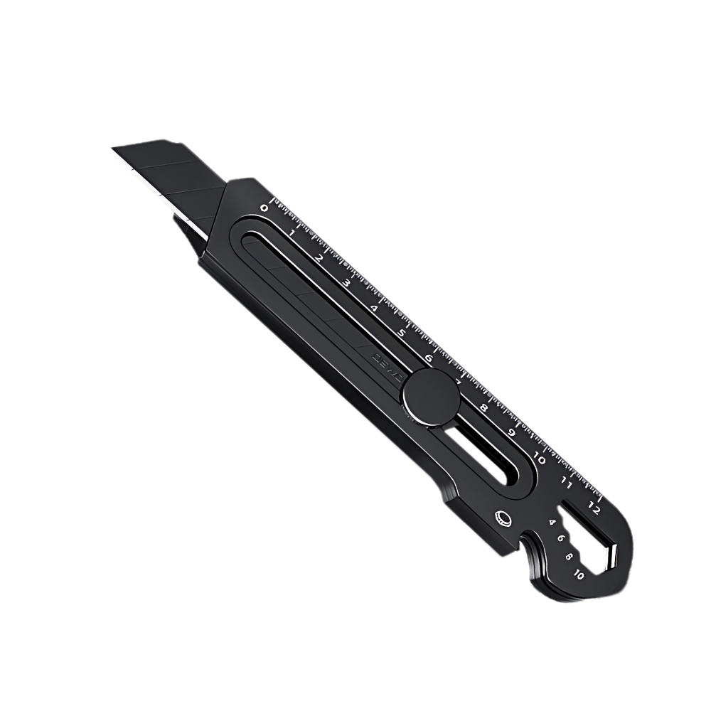 Cutter retrátil preto da Utility Knives, ferramenta de corte versátil para diversas aplicações de bricolagem e tarefas domésticas.