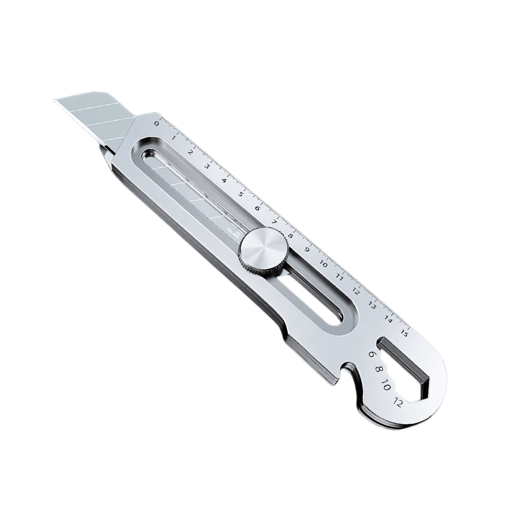 Cutter retrátil preto da Utility Knives, ferramenta de corte versátil com lâmina retrátil para diversas aplicações.