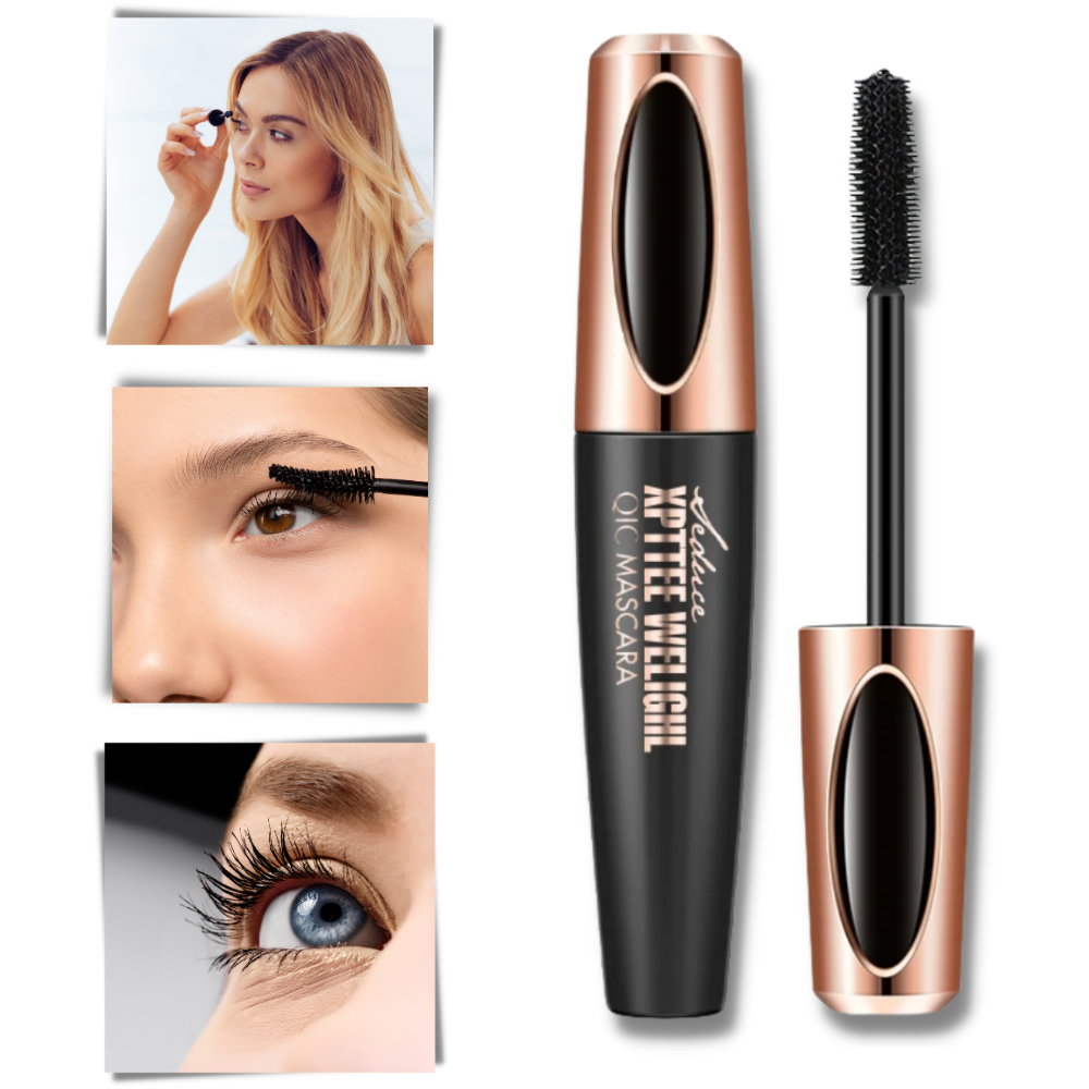 Máscara recourbante 4D Valatala, produto de cosméticos, com escova curvadora para cílios alongados e volumosos.