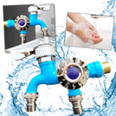 Robinet à double tête Valink para peças e material de encanamento, em acabamento azul, com duas saídas de água.