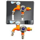 Robinet à double tête Valink, pièce de plomberie en métal avec finition bleue, pour installation sanitaire.