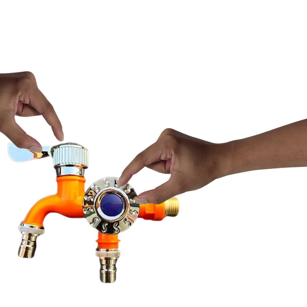 Robinet à double tête Valink, pièce de plomberie en acier avec finition bleue, pour installation de plomberie domestique.