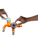 Robinet à double tête Valink, pièce de plomberie en acier avec finition bleue, pour installation de plomberie domestique.