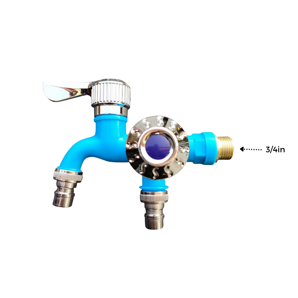 Robinet à double tête Valink, pièce de plomberie en métal avec finition bleue, pour installation de plomberie domestique.