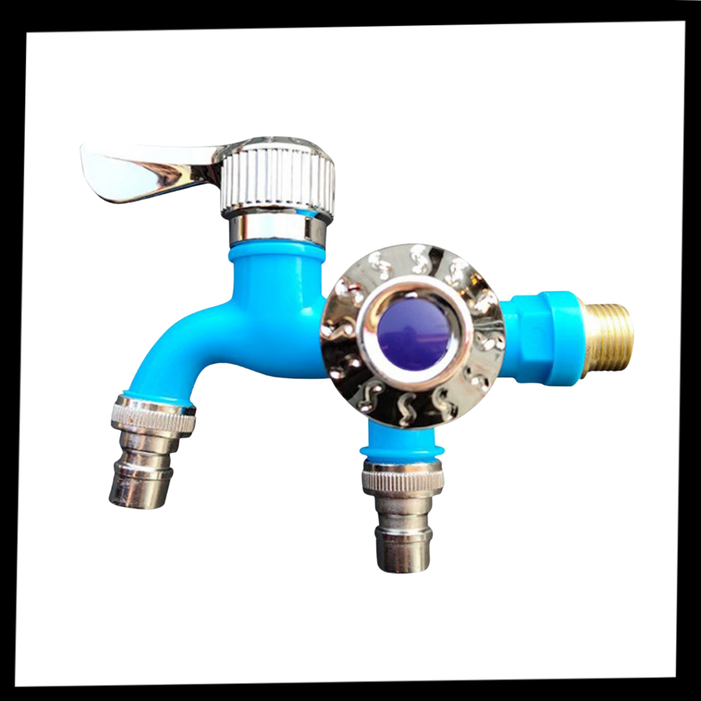 Robinet à double tête Valink para peças e material de encanamento, resistente e de fácil instalação, na cor azul.