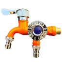 Robinet à double tête Valink, pièce de plomberie en métal avec finition bleue pour installation sanitaire.