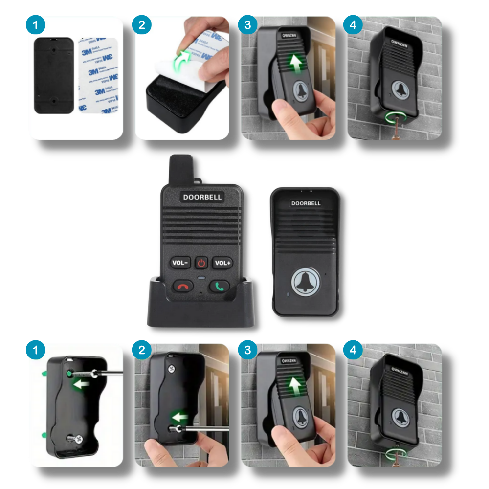 Interfone e campainha avançada Valseel para portas, com emissor e receptor para comunicação eficiente e moderna.