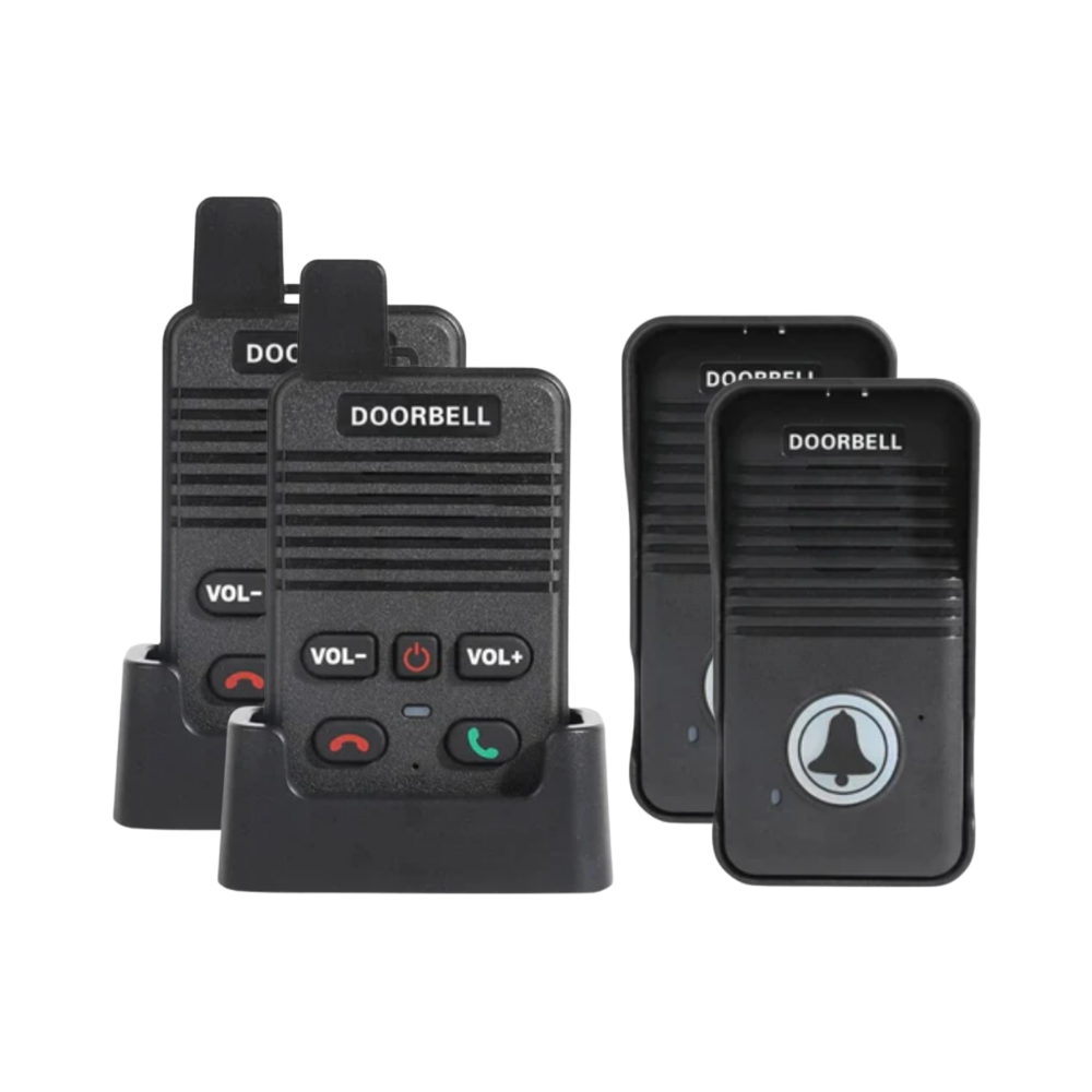 Interfone avançado Valseel para portas com emissor e receptor, sistema de comunicação por sonnerie e intercomunicador.
