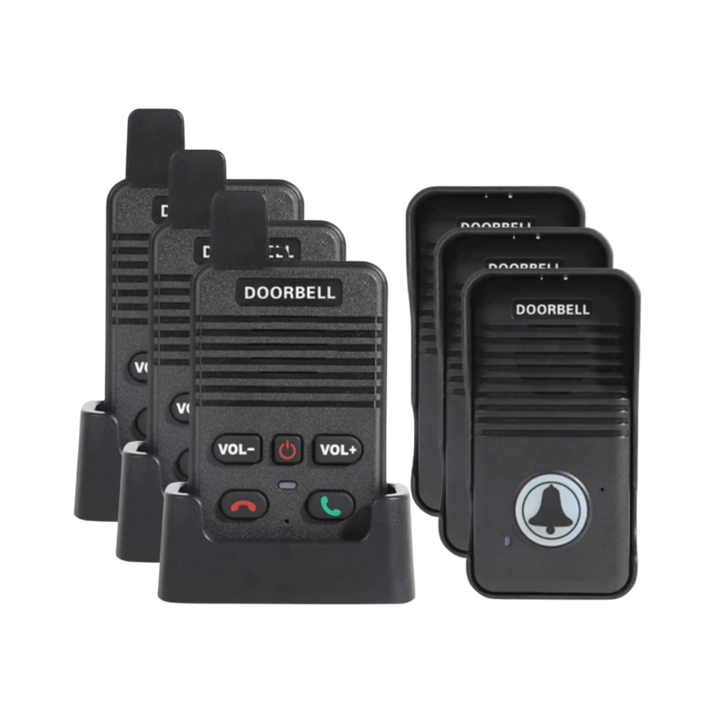 Sistema de sonnerie e interfone Valseel para portas, com emissor e receptor para comunicação avançada em quincailleria.