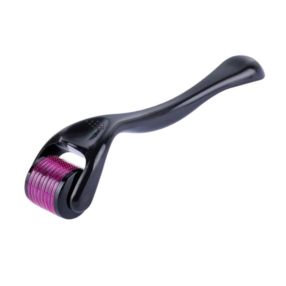 Rouleau dermique preto da Valy Layton para crescimento de cabelo e barba, ferramenta de cuidado capilar.