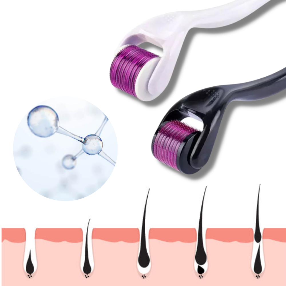 Rouleau dermique preto da Valy Layton para crescimento de cabelo e barba, ferramenta de cuidado capilar e facial.