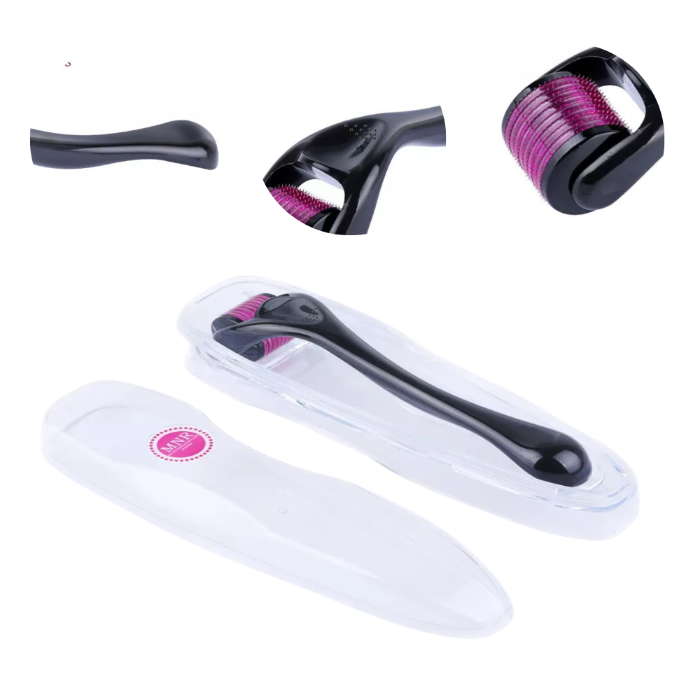 Rouleau dermique preto da Valy Layton para crescimento de cabelo e barba, indicado para cuidados capilares e faciais.