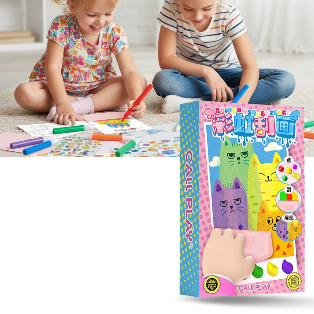 Kit de pintura com pontos e racleta para crianças da marca Vatos, incluindo materiais de artesanato criativo em tons rosa.