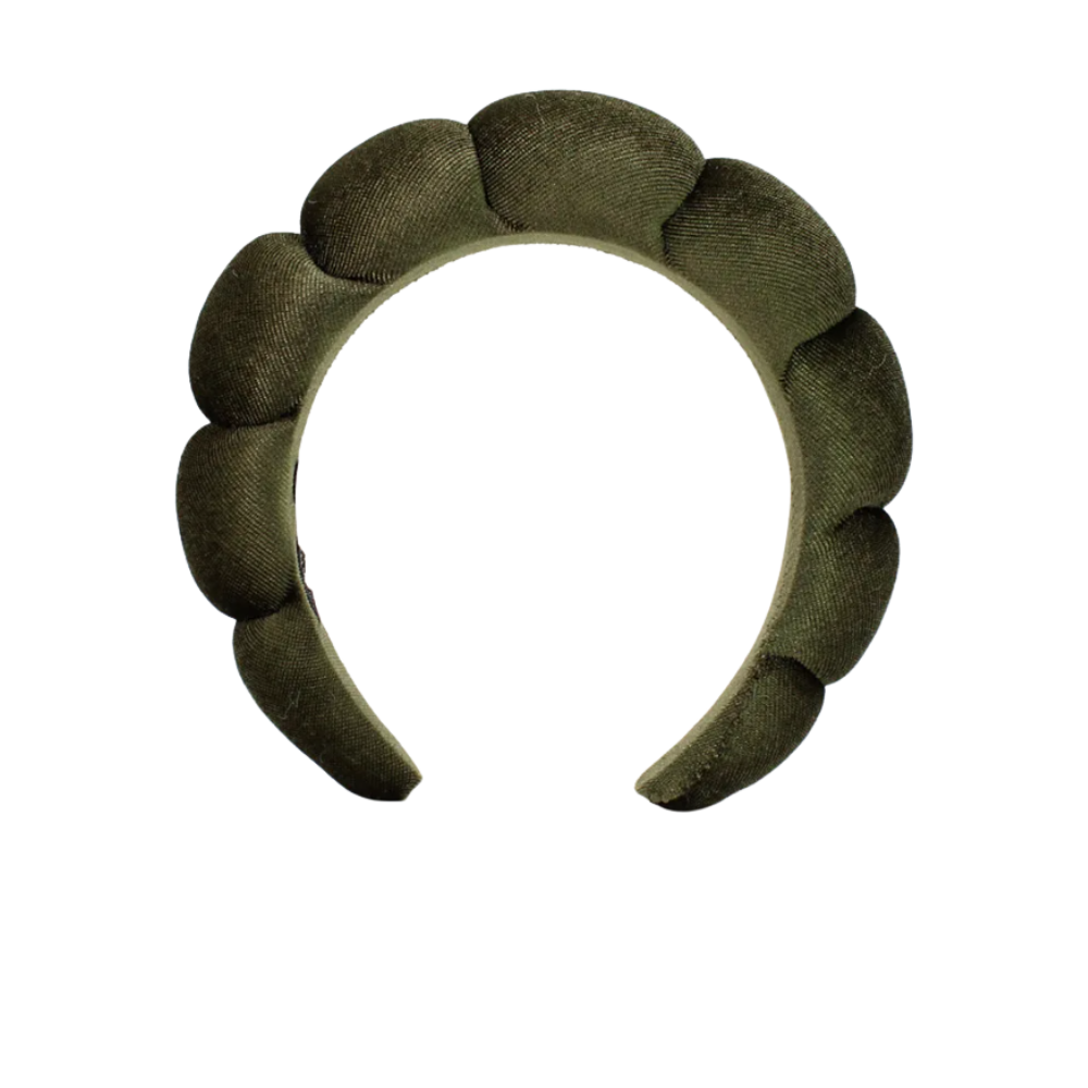 Faixa de cabelo em veludo verde-oliva da Homyl para cuidados de pele, acessório de cabelo confortável e elegante.
