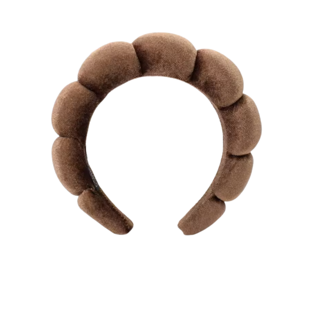 Faixa de cabelo em veludo marrom para cuidados com a pele, acessório confortável da marca Homyl.