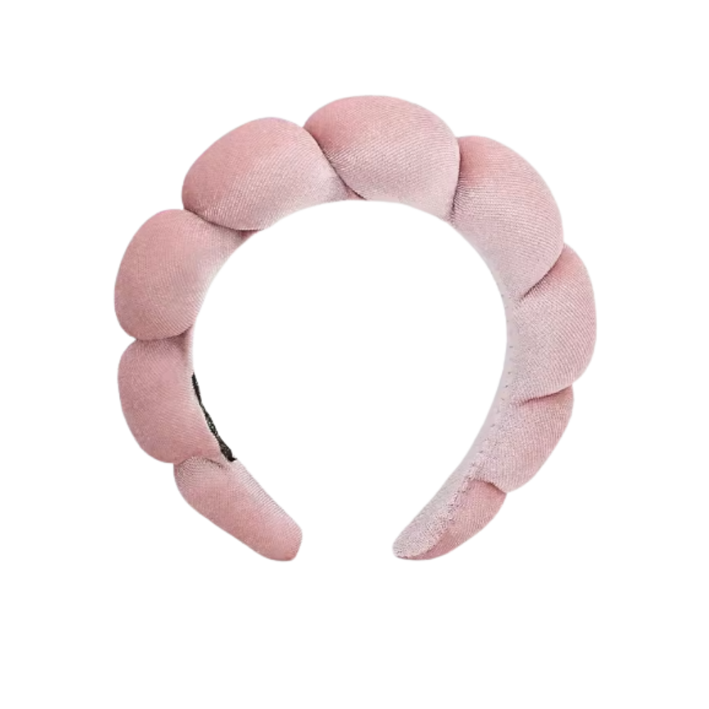Faixa de cabelo em veludo rosa claro da Homyl, acessório para cuidados com a pele, confortável e elegante.