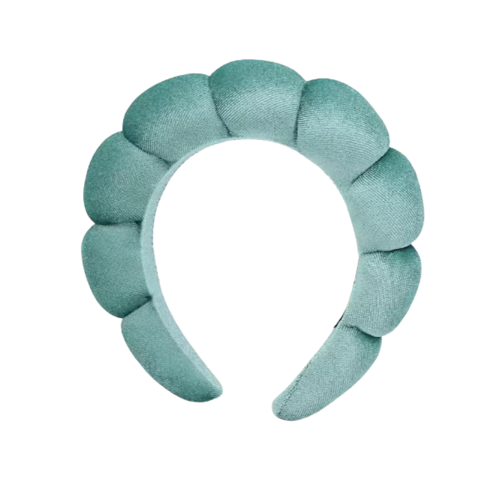 Faixa de cabelo em veludo turquesa da Homyl, acessório de cuidados com a pele, confortável e elegante para uso diário.