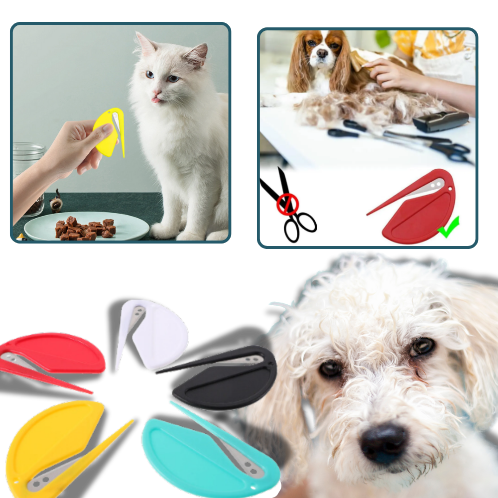 Démêloir multifuncional para animais de estimação da marca Linmoua, mostrando sua eficácia na escovação e desembaraço de pelos.