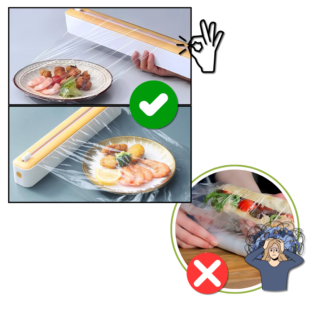 Cortador de filme plástico Aoksee para corte preciso e fácil de utensílios de cozinha, útil para embalar alimentos.