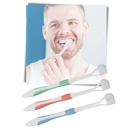 Escova de dentes Viafly com três faces, para cuidados bucais de adultos e crianças, cor azul.