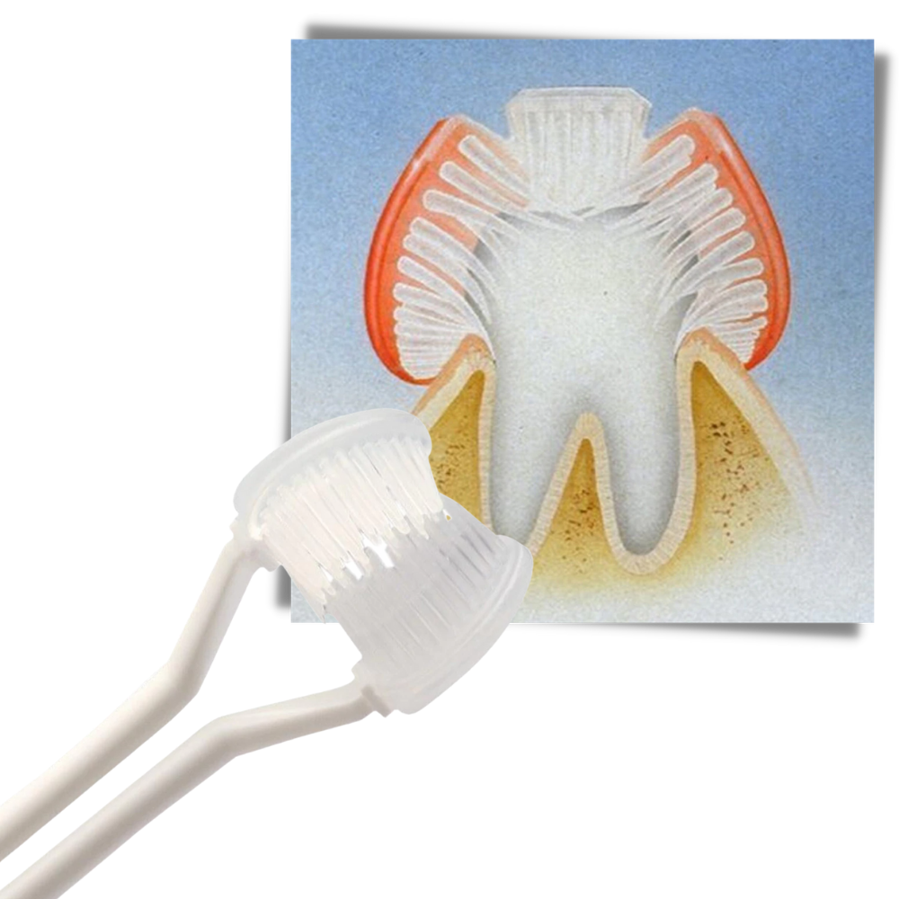 Escova de dentes Viafly de três faces em azul para adultos e crianças, ideal para cuidados bucais eficientes.