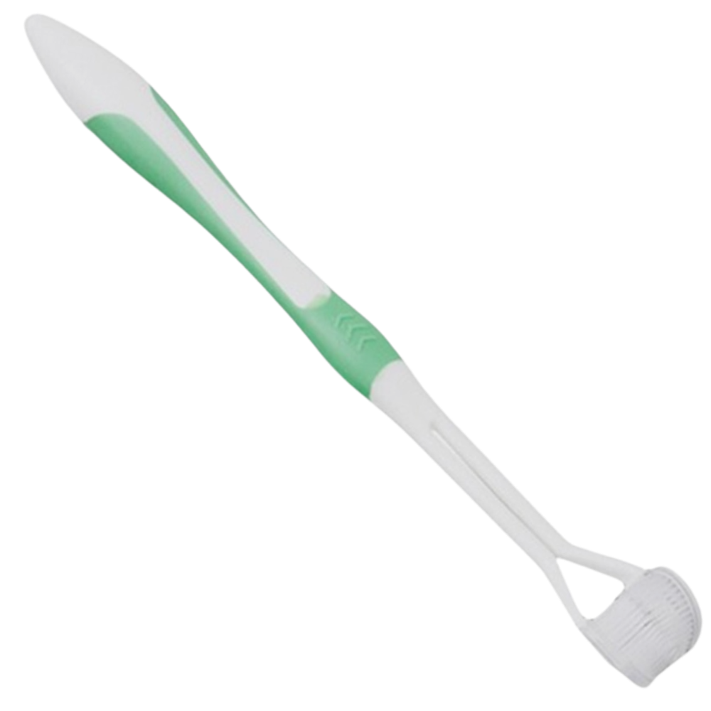 Escova de dentes Viafly de três faces para adultos e crianças, com cerdas azuis, para cuidados bucais eficazes.