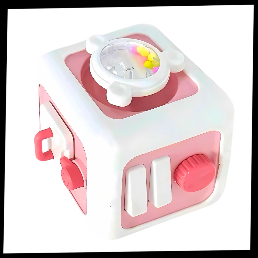Brinquedo de construção Keep, cubo sensorial 6 em 1 vibrante com peças coloridas para estimular os sentidos e a criatividade.