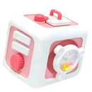 Brinquedo cubo sensorial 6 em 1 Keep, brinquedo de construção vibrante rosa com diferentes texturas e elementos para estimular os sentidos.