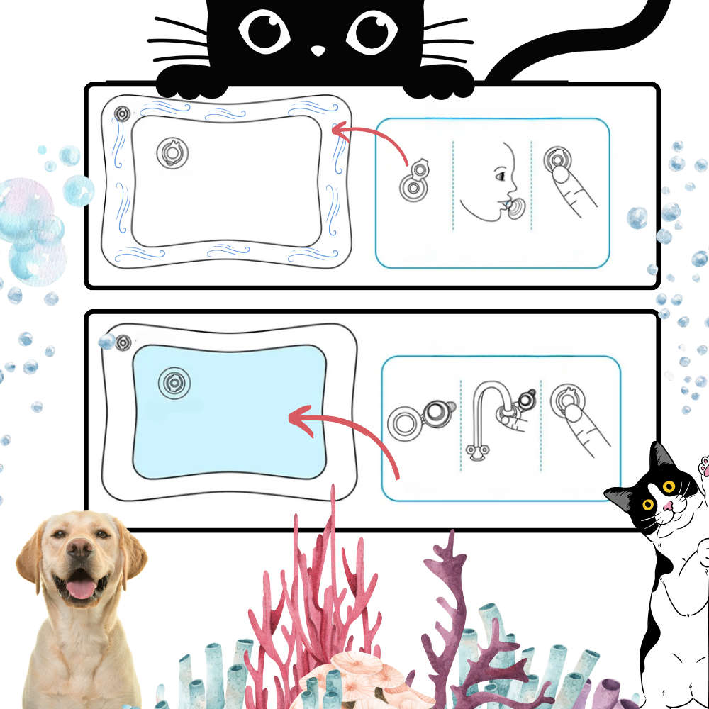 Tapete sensorial de água para animais de estimação Aruwei, superfície vibrante e interativa para diversão e relaxamento.