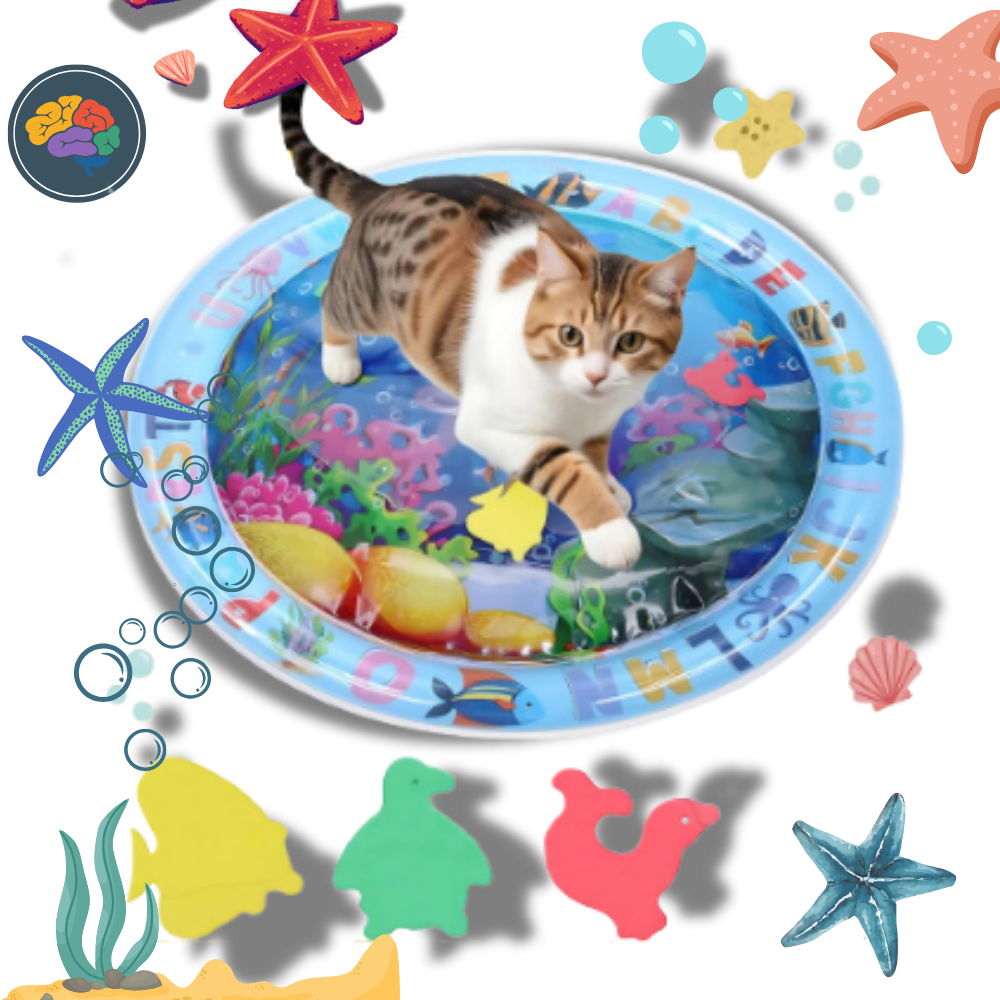 Tapete sensorial de água para animais de estimação Aruwei, com cores vibrantes, ideal para diversão e estímulo sensorial.