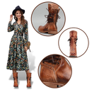 Bota feminina vintage em couro PU da Okbop, com cadarço e design clássico de ankle boots.